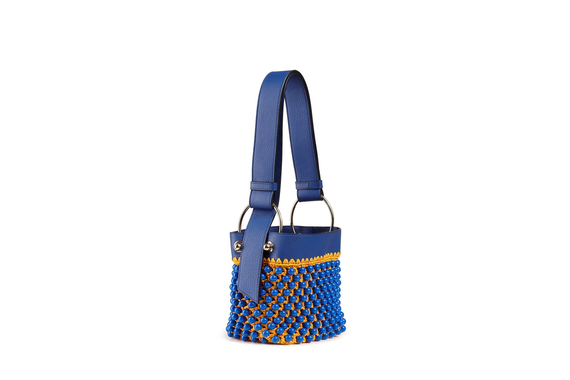 Lana Nano Bucket Bag - Beaded Cobalt/Blossom Yellow – buywow522.in